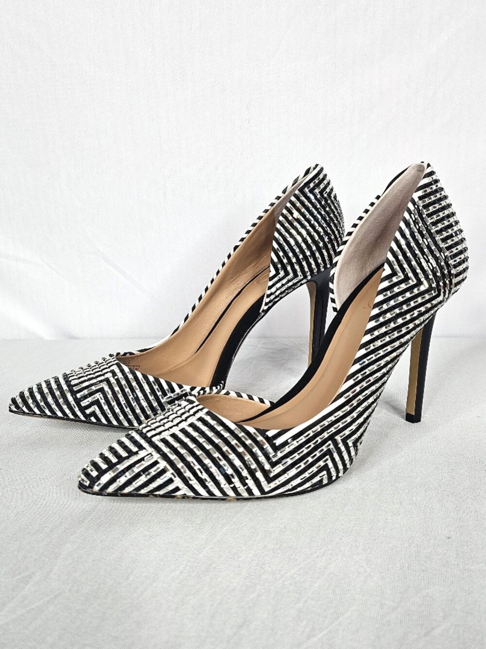 INC Kenjay Rhinestone Heels | Art Deco Pumps | Black White | Size 5.5